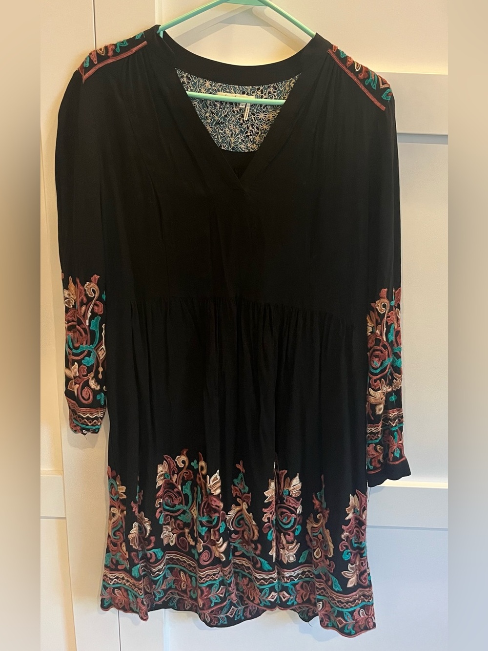 Anthropologie Floreat Embroidered Boho Black Dress Medium - Picture 3 of 8